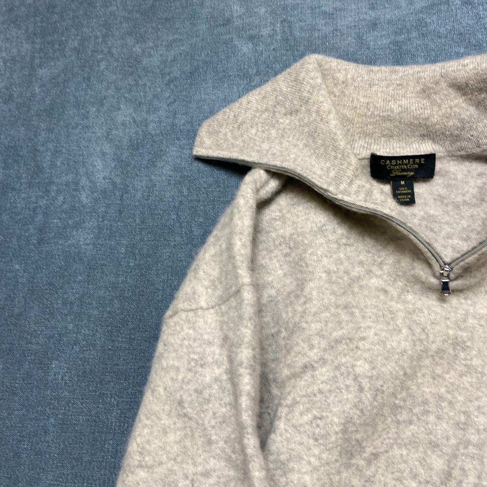 Charter Club Cashmere Sweater Womens Medium Gray Long Sleeve Winter Quarter Zip - Picture 5 of 13